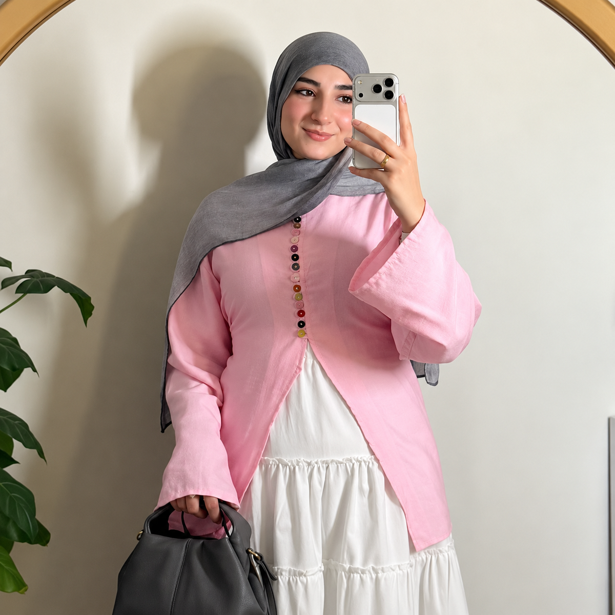 بلوزه كتان زراير ملونه