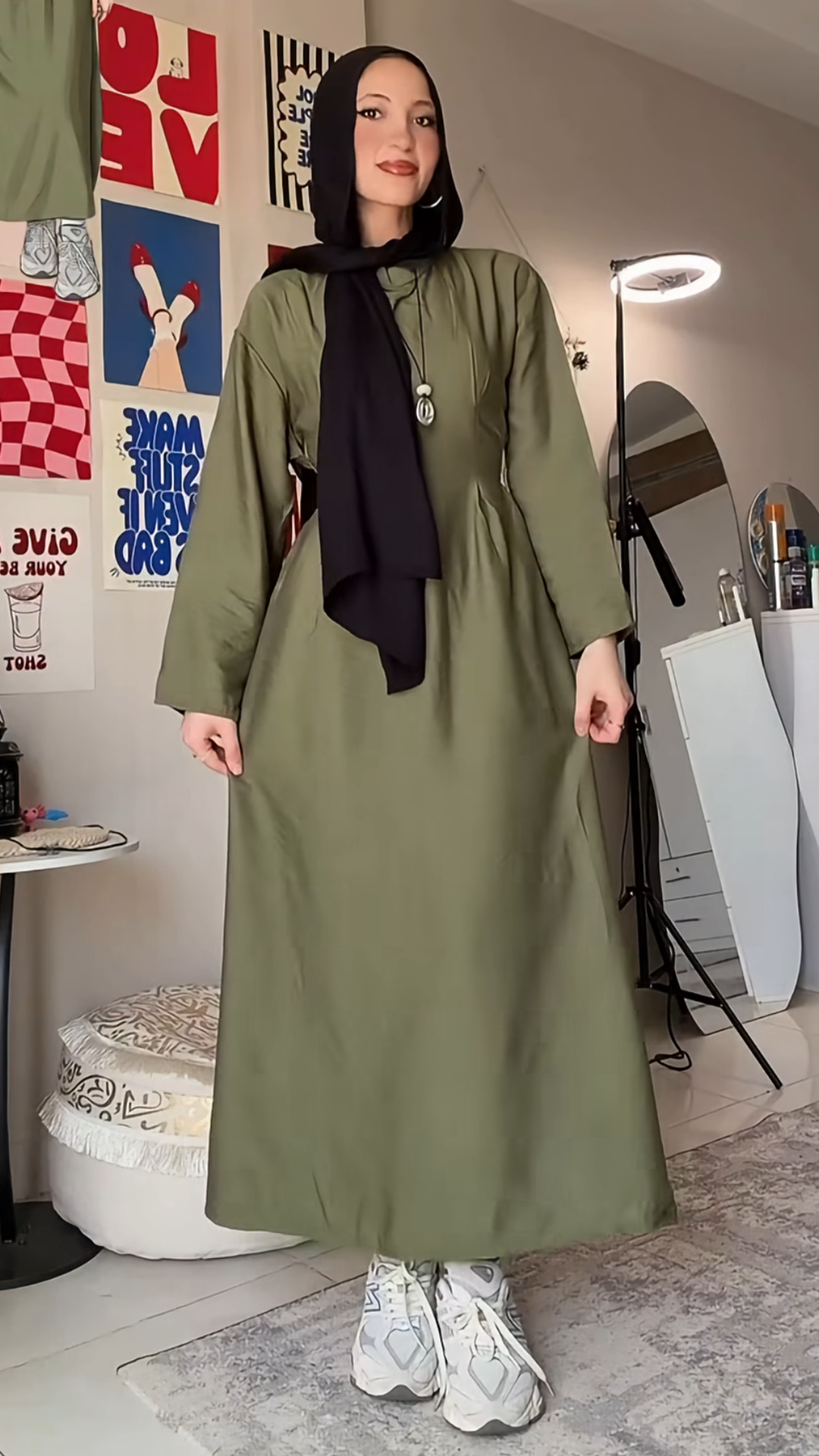 فستان كتان رباط و حلقات