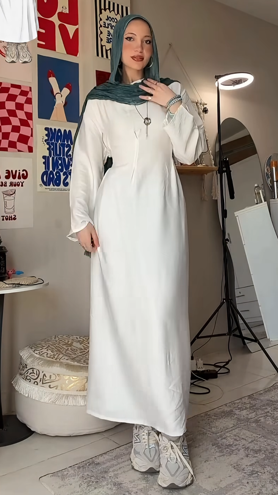 فستان كتان رباط و حلقات