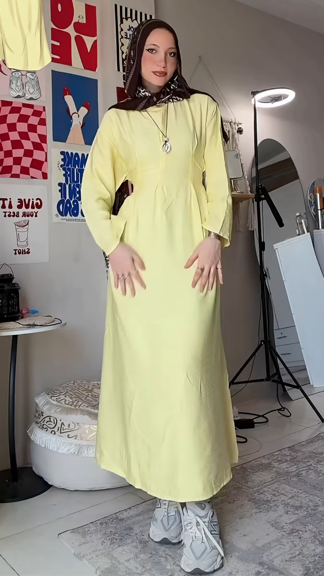 فستان كتان رباط و حلقات