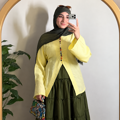 بلوزه كتان زراير ملونه